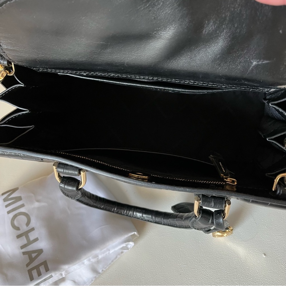 Michael Kors Zoe Crocodile Embossed Leather Satchel Bag Gold Hardware - Picture 11 of 11